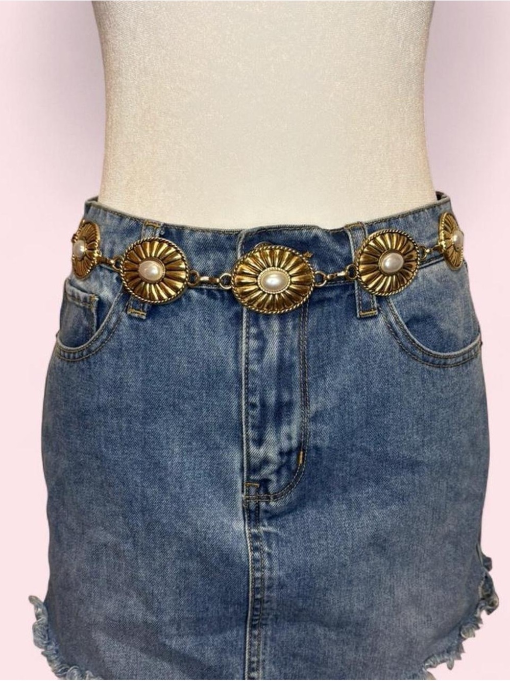 Gold-Tone Pearl Medallion Chain Belt - Women Accessories